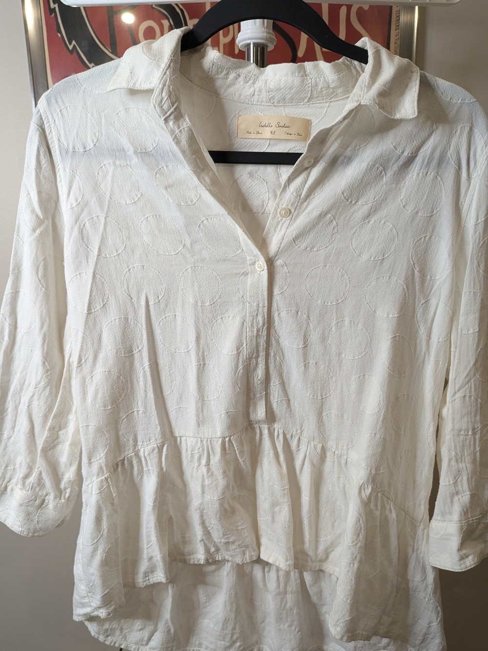 $28 Isabella Sinclair Anthropologie Size XS Jacquard Dot Peplum Blouse EUC